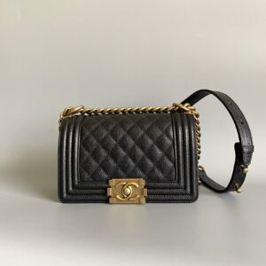 CHANEL SMALL BOY BAG 20 IN BLACK LAMBSKIN GOLD HARDWARE