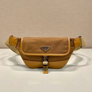 PRADA BELT BAG 18 IN SEPIA BROWN RE-NYLON AND CALFSKIN TRIM