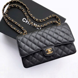 CHANEL FLAP BAG 25 IN BLACK CAVIAR LEATHER GOLD HARDWARE