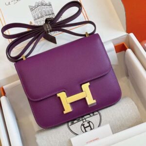 Hermes Constance Bag Epsom Gold Purple With Lock Gold Like Auth Handbags 19cm