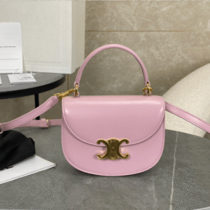 Celine Handle Shiny Wrinkled Leather Pink 15.5×11.5x5cm