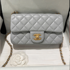 Chanel Classic Womans Smooth Leather Grey Like Auth Handbags 20cm