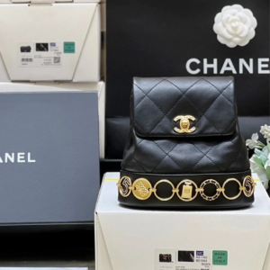 Chanel Charm Backpack Replica 11 Black Smooth Leather 18x18x8cm