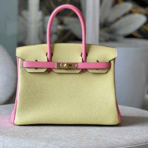 Hermes Birkin 30 Yellow/Rose Pink Togo Leather Gold Hardware