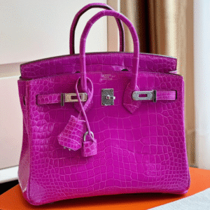 Hermes Birkin 25 Purple Genuine Crocodile Leather Palladium Hardware