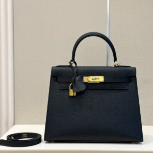 Hermes Kelly 28 Black Epsom Leather Gold Hardware