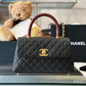 Chanel Handbag Coco Lock Gold Lizard Skin Black 24cm