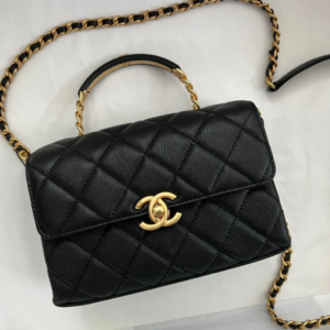 Chanel Handle Womans Handbags Demi Lock Gold With Leather 19cm