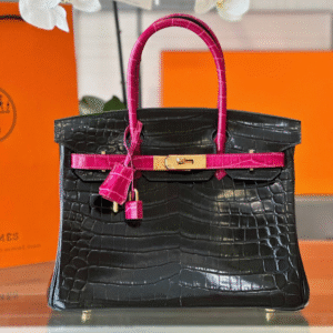 Hermes Birkin 30 Black/Pink Genuine Crocodile Leather - Custom Made