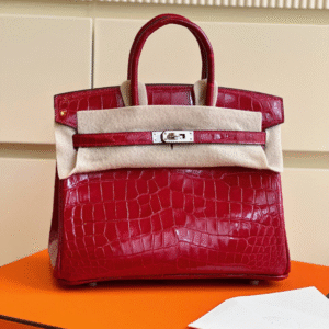 Hermes Birkin 25 Red Genuine Crocodile Leather Palladium Hardware