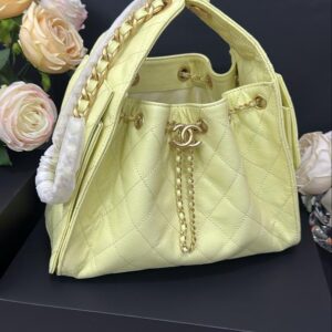 CHANEL 25 HANDBAG 30 IN YELLOW CAVIER GOLD HARDWARE