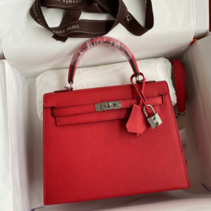 Hermes Kelly 25 Red Epsom Sliver Hardware