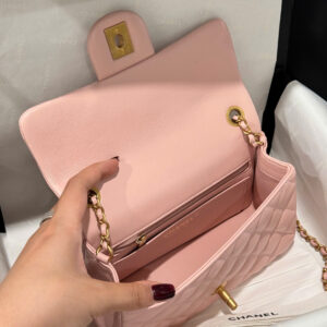 Tui Xach Nu Chanel Classic Chuong Like Auth Mau Hong Khoa Vang 20cm 7.jpg