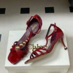 “Chloe replica strappy heels red gold women replica shoes designer heels”