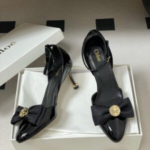 “Chloe replica bow heels black women replica shoes designer heels”