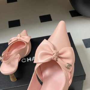 Chanel Logo Bow Sling-back Heels Pink