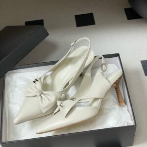 Chanel Logo Bow Sling-back Heels White
