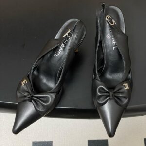 Chanel Logo Bow Sling-back Heels Black