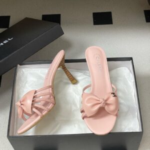 Chanel Pink strappy bow spool heels