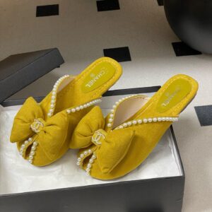 “Chanel replica pearl bow mules women replica shoes designer mules”