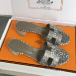 “Hermes replica Oran heels exotic print women replica shoes designer sandals”