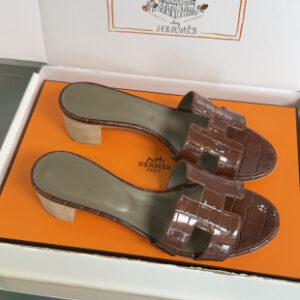 Hermès Replica Oran Heeled Sandals Brown Croc