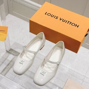 LV Women White Patent Leather Mary Jane Heels