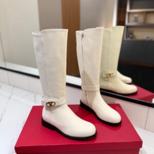 Valentino Women White Leather Knee High Boots