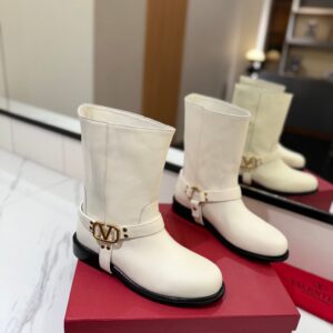 Valentino Women White Leather Mid-Calf Boots