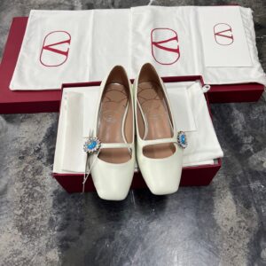 Valentino Women White Leather Embellished Flats