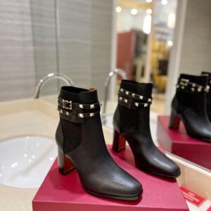 Valentino Women Black Leather Studded Ankle Boots