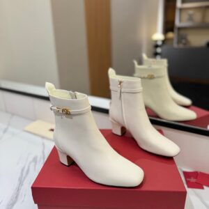Valentino Women White Leather Ankle Boots