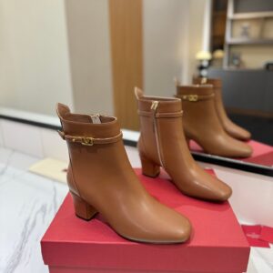 Valentino Women Brown Leather Ankle Boots