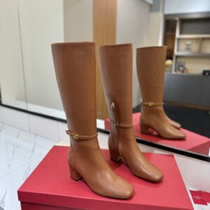 Valentino Women Tan Leather Mid-Calf Boots