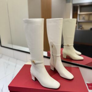Valentino Women White Leather Knee High Boots