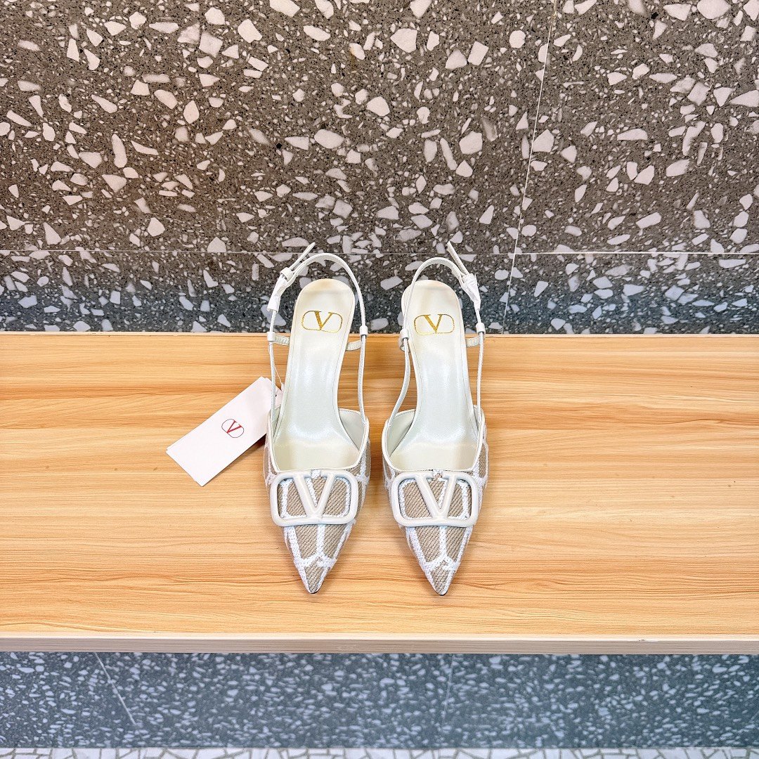 Valentino Women White Mesh Slingback Pumps