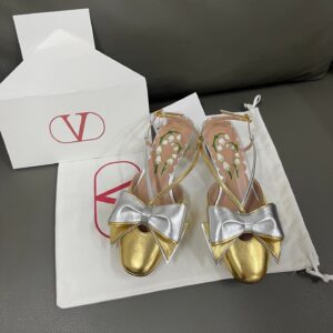Valentino Women Gold Metallic Leather Heels