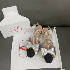 Valentino Women Black Satin Silver Gold Leather Heels