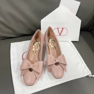 Valentino Women Pink Leather Bow Detail Flats