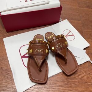 Valentino Women Brown Leather Studded Sandals
