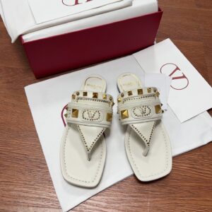 Valentino Women White Leather Studded Sandals
