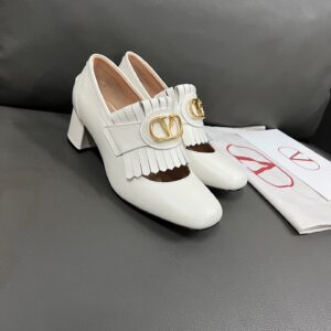 Valentino Women White Leather Fringe Detail Pumps