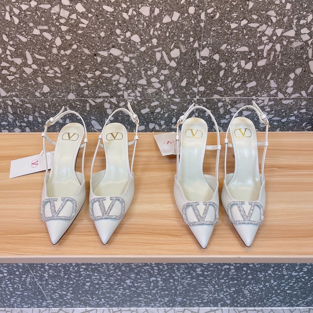 Valentino Women White Leather Pointed Slingback Pumps