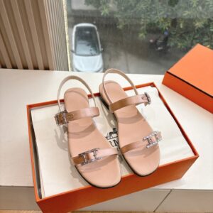 Hermes Women Beige Leather Strappy Sandals