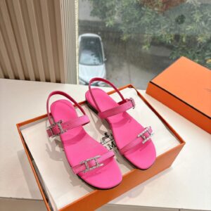 Hermes Women Pink Leather Sandals