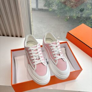 Hermes Women Pink Canvas And White Leather Sneakers
