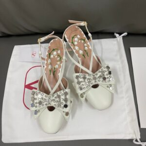 Valentino Women White Leather Bow Embellished Flats