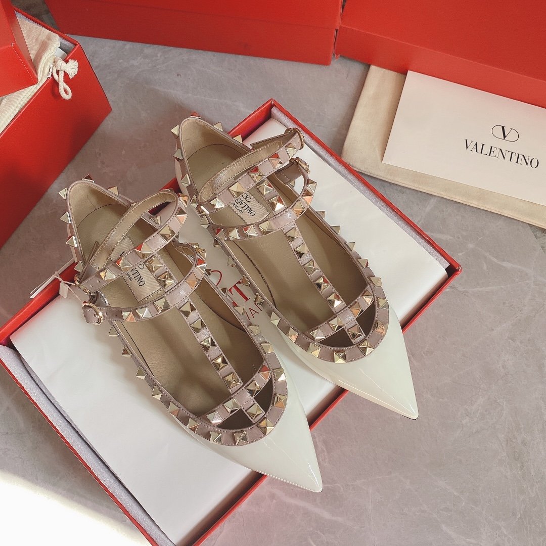 Valentino Women White Patent Leather Studded Flats