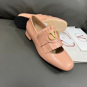 Valentino Women Pink Leather Fringe Loafers