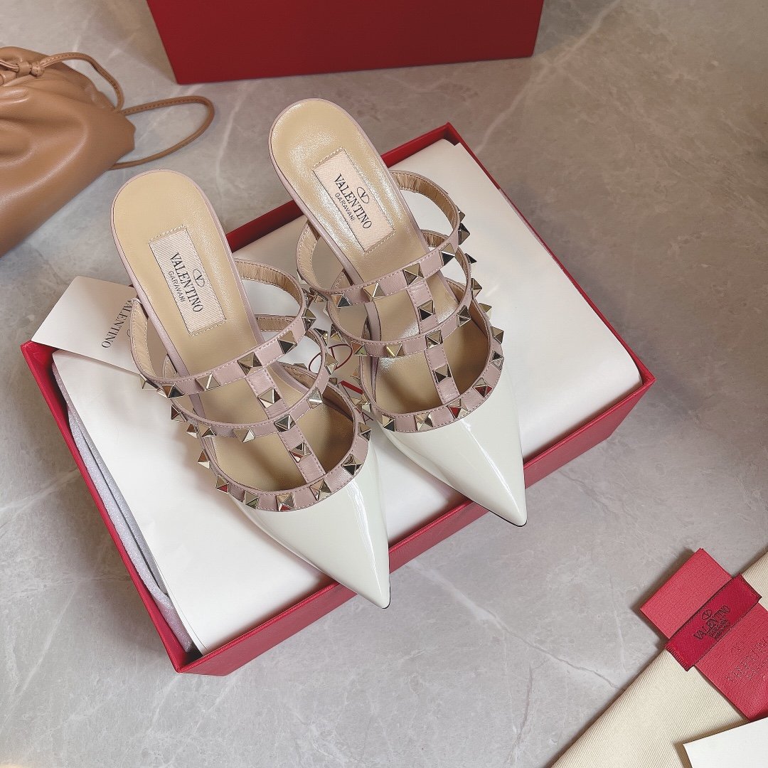Valentino Women White Patent Leather Studded Mules